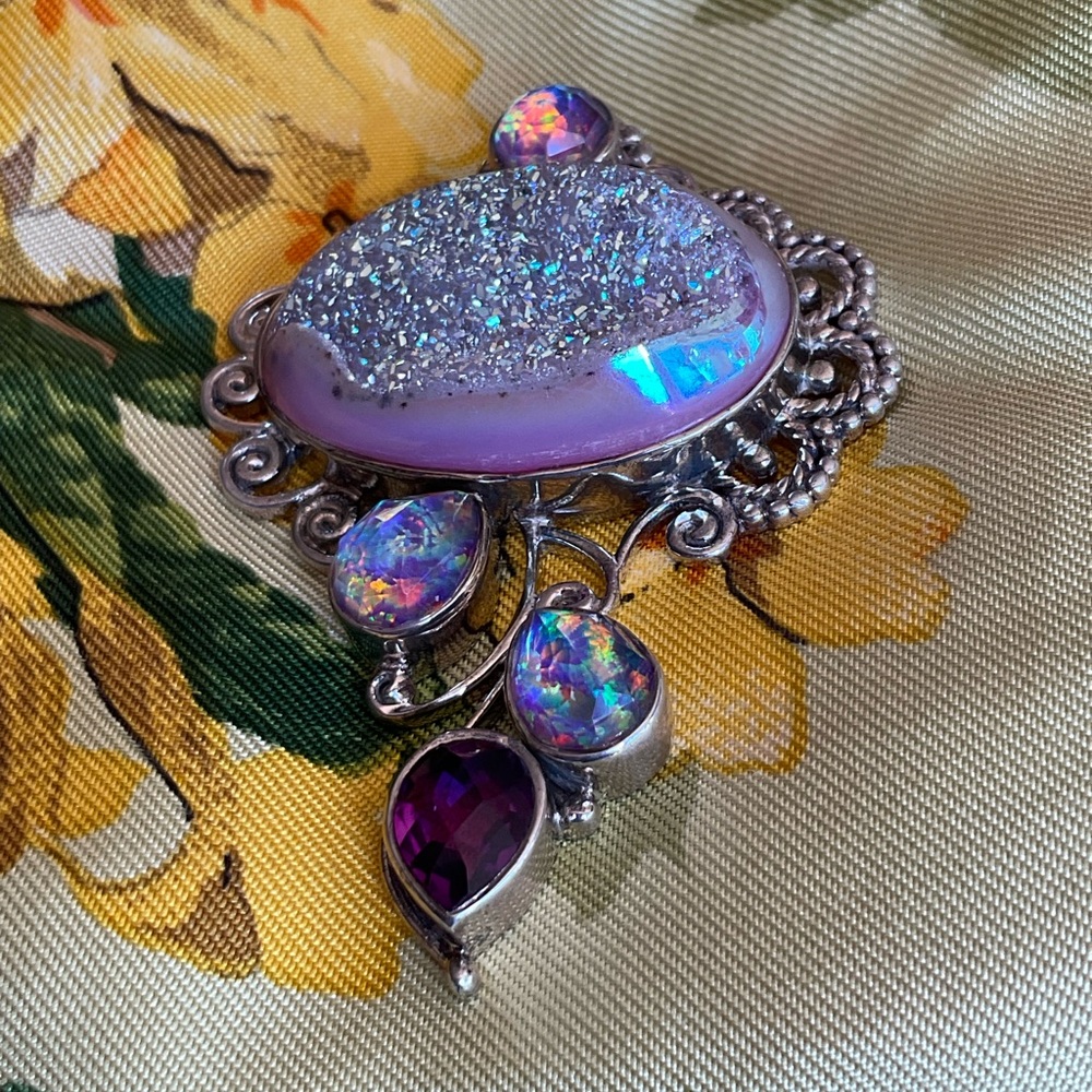 Sajen sterling silver druzy & gemstone pendant - Picture 5 of 11